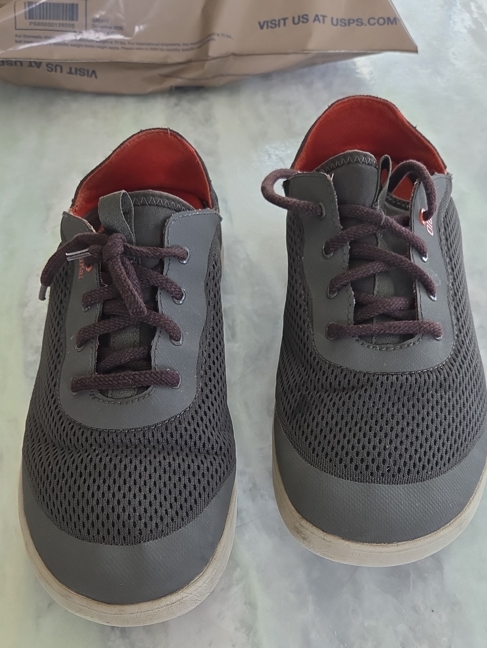 OluKai Men's Charcoal Mesh Lace-Up Sneakers with Red Logo
